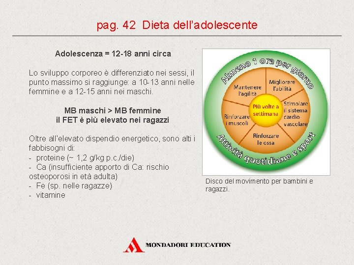 pag. 42 Dieta dell’adolescente Adolescenza = 12 -18 anni circa Lo sviluppo corporeo è pag. 42 Dieta dell’adolescente Adolescenza = 12 -18 anni circa Lo sviluppo corporeo è