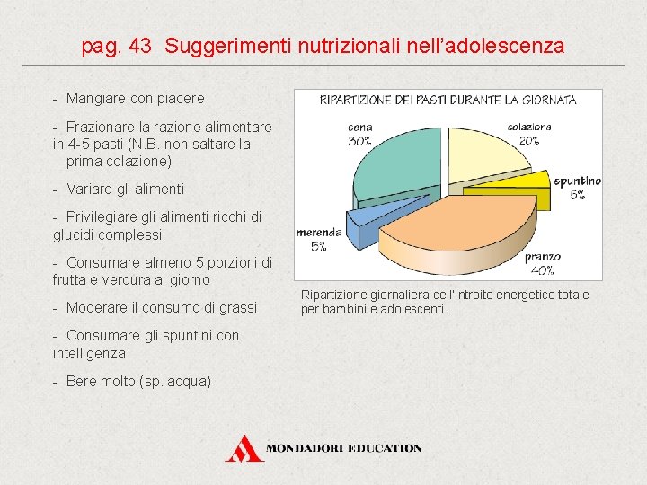 pag. 43 Suggerimenti nutrizionali nell’adolescenza - Mangiare con piacere - Frazionare la razione alimentare pag. 43 Suggerimenti nutrizionali nell’adolescenza - Mangiare con piacere - Frazionare la razione alimentare