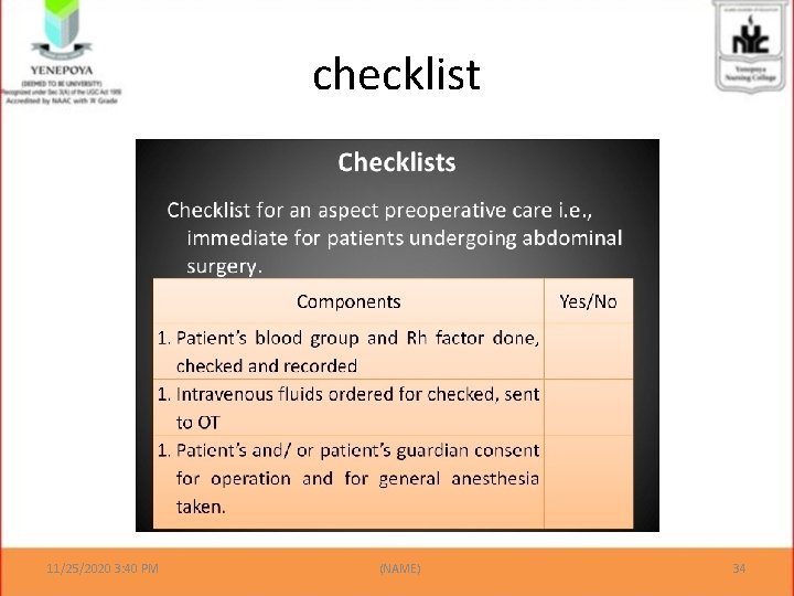 checklist 11/25/2020 3: 40 PM (NAME) 34 