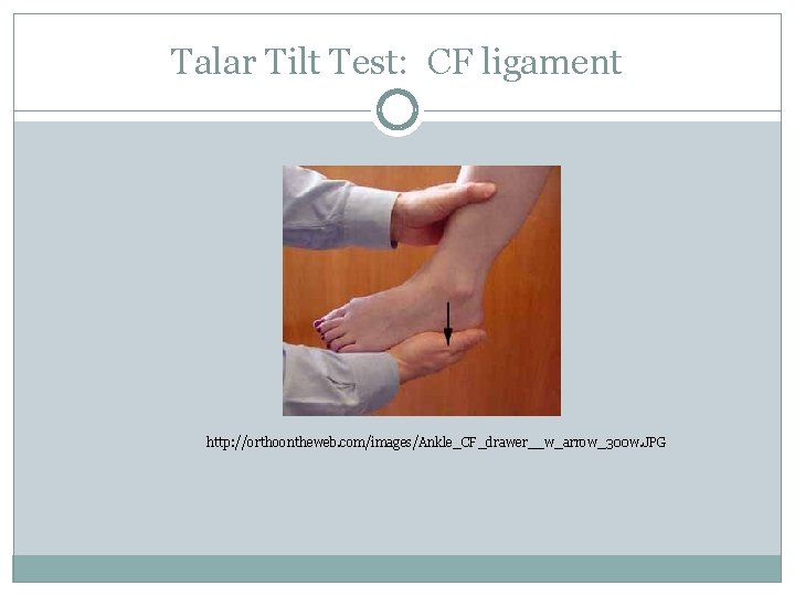 Talar Tilt Test: CF ligament http: //orthoontheweb. com/images/Ankle_CF_drawer__w_arrow_300 w. JPG 