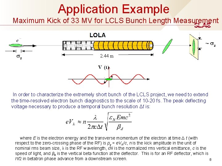 Application Example Maximum Kick of 33 MV for LCLS Bunch Length Measurement 2. 44 Application Example Maximum Kick of 33 MV for LCLS Bunch Length Measurement 2. 44