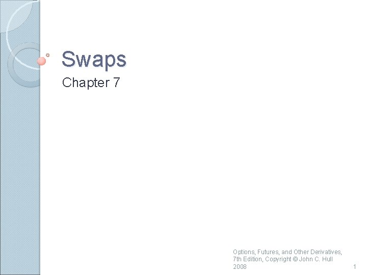 Swaps Chapter 7 Options, Futures, and Other Derivatives, 7 th Edition, Copyright © John