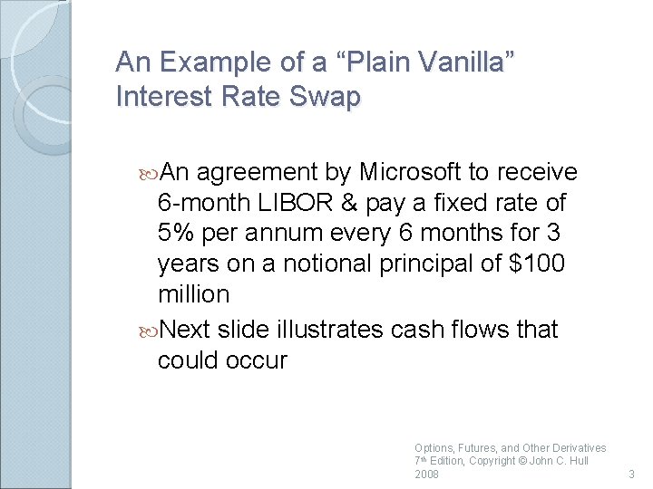 An Example of a “Plain Vanilla” Interest Rate Swap An agreement by Microsoft to