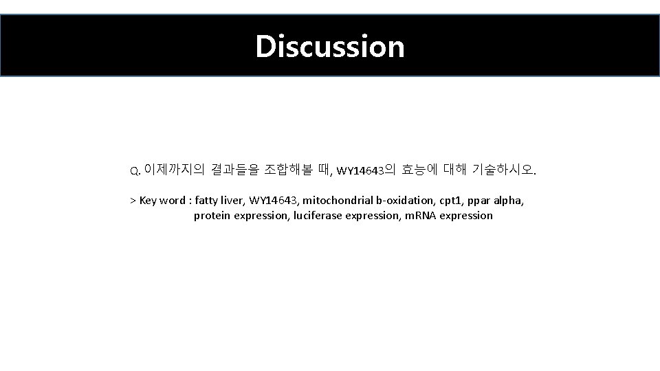 Discussion Q. 이제까지의 결과들을 조합해볼 때, WY 14643의 효능에 대해 기술하시오. > Key word