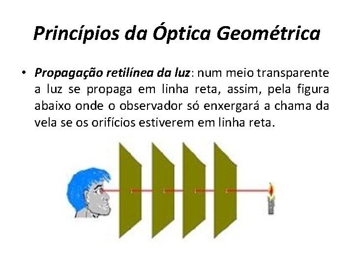 Princípios da Óptica Geométrica • Propagação retilínea da luz: num meio transparente a luz
