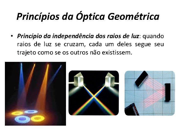 Princípios da Óptica Geométrica • Princípio da independência dos raios de luz: quando raios