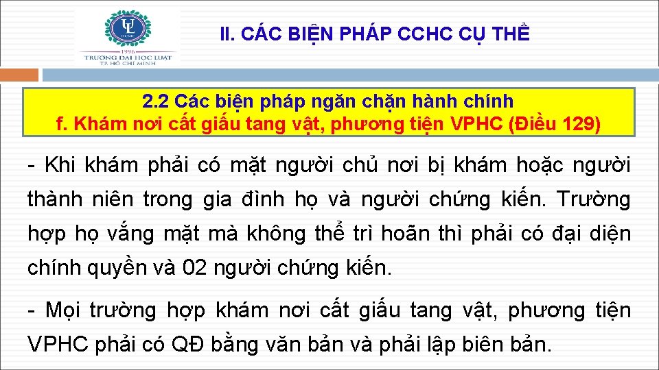 II. CÁC BIỆN PHÁP CCHC CỤ THỂ 2. 2 Các biện pháp ngăn chặn