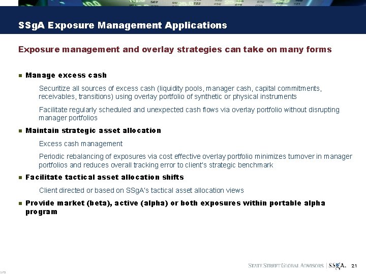 SP 5 SSg. A Exposure Management Applications Exposure management and overlay strategies can take