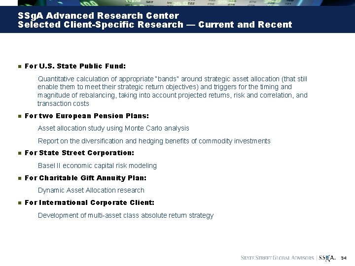 SSg. A Advanced Research Center Selected Client-Specific Research — Current and Recent n For