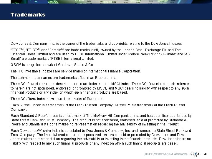 Trademarks Dow Jones & Company, Inc. is the owner of the trademarks and copyrights