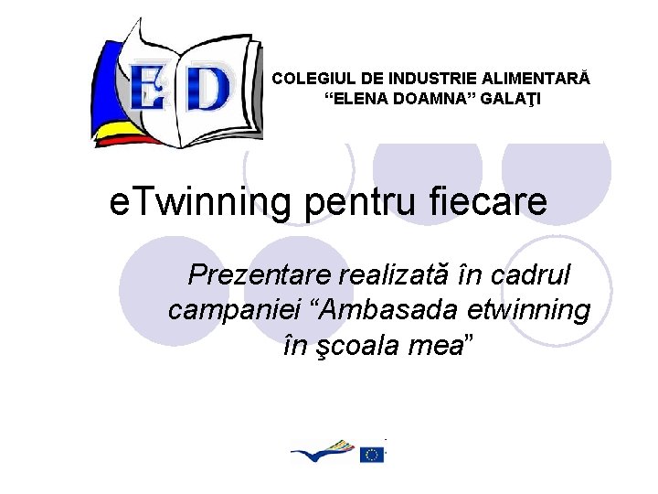 COLEGIUL DE INDUSTRIE ALIMENTARĂ “ELENA DOAMNA” GALAŢI e. Twinning pentru fiecare Prezentare realizată în