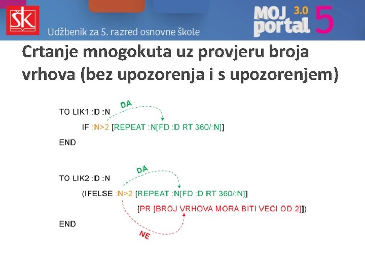 Crtanje mnogokuta uz provjeru broja vrhova (bez upozorenja i s upozorenjem) 