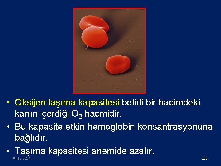  • Oksijen taşıma kapasitesi belirli bir hacimdeki kanın içerdiği O 2 hacmidir. •