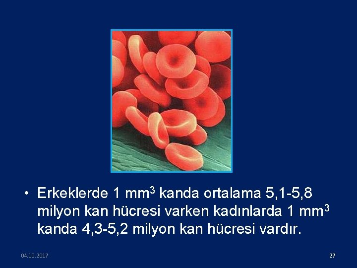  • Erkeklerde 1 mm 3 kanda ortalama 5, 1 -5, 8 milyon kan