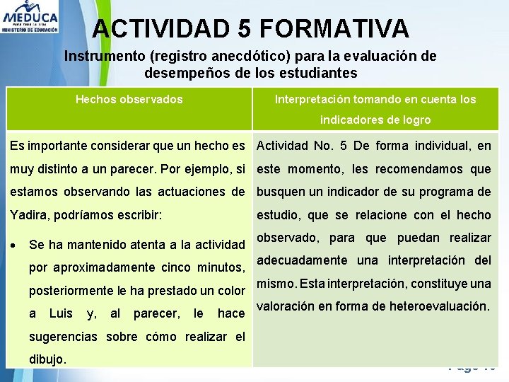 ACTIVIDAD 5 FORMATIVA Instrumento (registro anecdótico) para la evaluación de desempeños de los estudiantes ACTIVIDAD 5 FORMATIVA Instrumento (registro anecdótico) para la evaluación de desempeños de los estudiantes