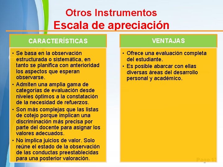 Otros Instrumentos Escala de apreciación CARACTERÍSTICAS VENTAJAS • Se basa en la observación • Otros Instrumentos Escala de apreciación CARACTERÍSTICAS VENTAJAS • Se basa en la observación •