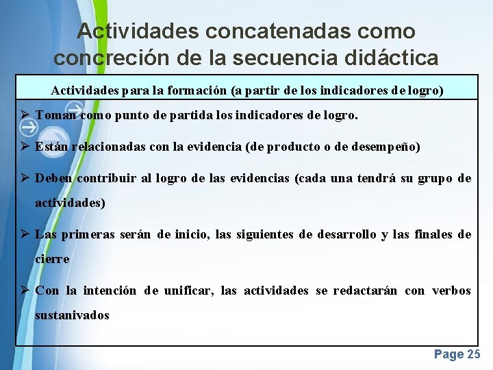 Actividades concatenadas como concreción de la secuencia didáctica Actividades para la formación (a partir Actividades concatenadas como concreción de la secuencia didáctica Actividades para la formación (a partir