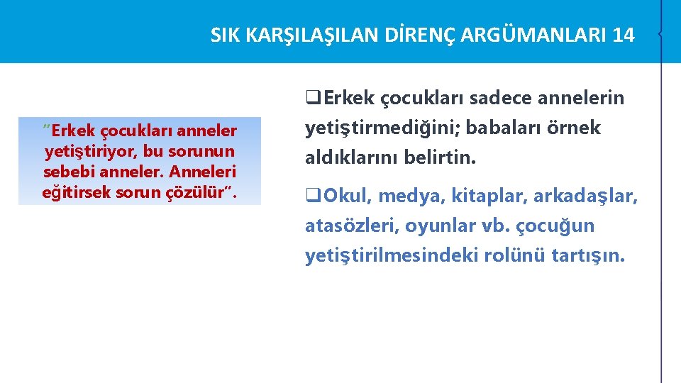 SIK KARŞILAN DİRENÇ ARGÜMANLARI 14 “Erkek çocukları anneler yetiştiriyor, bu sorunun sebebi anneler. Anneleri SIK KARŞILAN DİRENÇ ARGÜMANLARI 14 “Erkek çocukları anneler yetiştiriyor, bu sorunun sebebi anneler. Anneleri