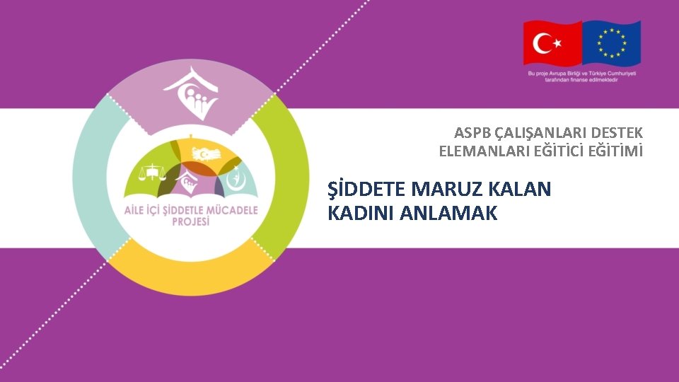 ASPB ÇALIŞANLARI DESTEK ELEMANLARI EĞİTİCİ EĞİTİMİ ŞİDDETE MARUZ KALAN KADINI ANLAMAK ASPB ÇALIŞANLARI DESTEK ELEMANLARI EĞİTİCİ EĞİTİMİ ŞİDDETE MARUZ KALAN KADINI ANLAMAK