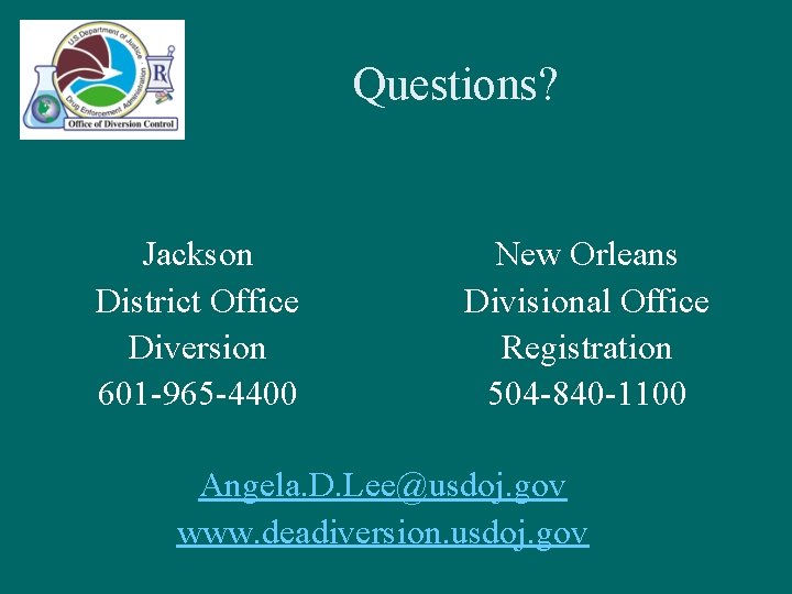 Drug Enforcement Administration Diversion Investigator Angela Lee Overview