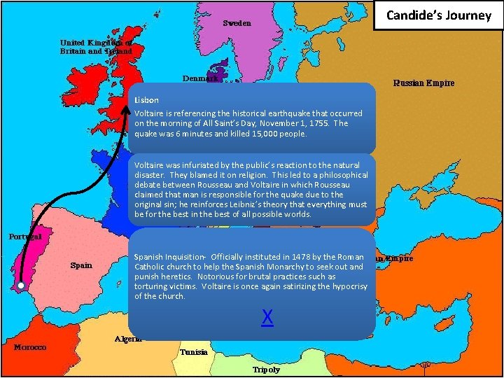 Candide’s Journey Lisbon Voltaire is referencing the historical earthquake that occurred on the morning