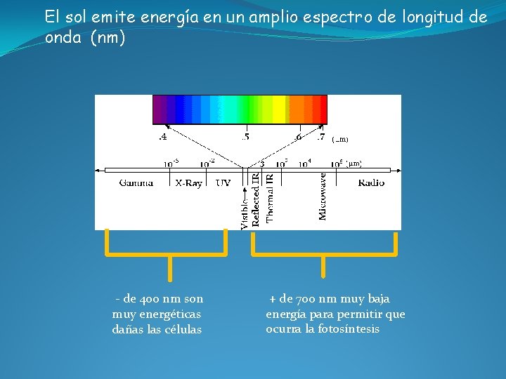 El sol emite energía en un amplio espectro de longitud de onda (nm) -