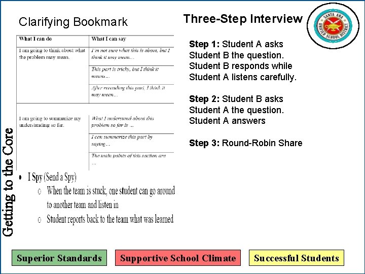 Clarifying Bookmark Three-Step Interview Step 1: Student A asks Student B the question. Student