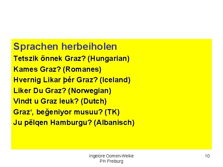 Sprachen herbeiholen Tetszik önnek Graz? (Hungarian) Kames Graz? (Romanes) Hvernig Likar þér Graz? (Iceland)