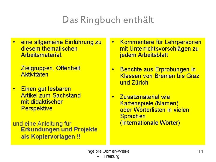 Das Ringbuch enthält • eine allgemeine Einführung zu diesem thematischen Arbeitsmaterial: Zielgruppen, Offenheit Aktivitäten