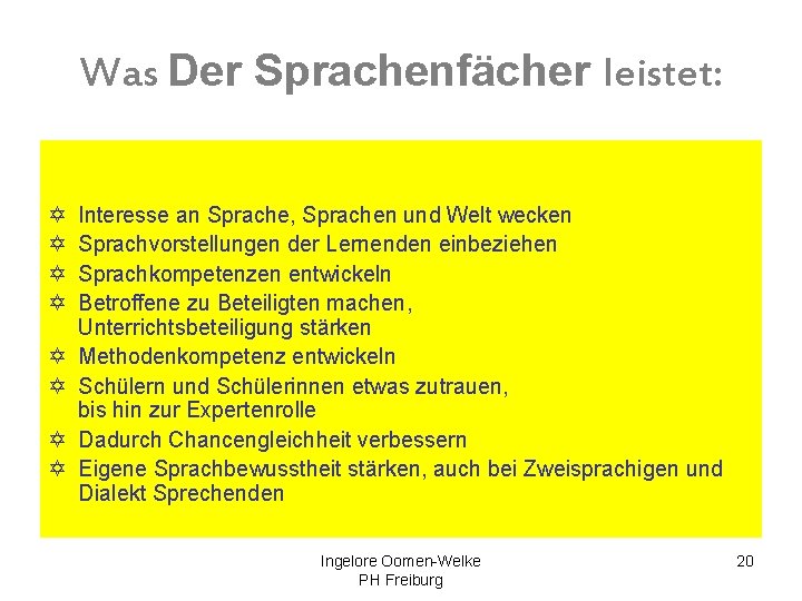 Was Der Sprachenfächer leistet: Y Y Y Y Interesse an Sprache, Sprachen und Welt