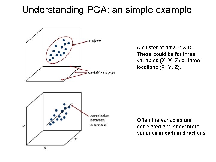 Understanding PCA: an simple example A cluster of data in 3 -D. These could