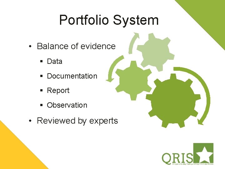 Portfolio System • Balance of evidence § Data § Documentation § Report § Observation