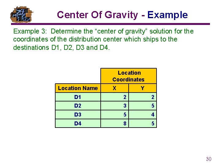 Center Of Gravity - Example 3: Determine the “center of gravity” solution for the Center Of Gravity - Example 3: Determine the “center of gravity” solution for the