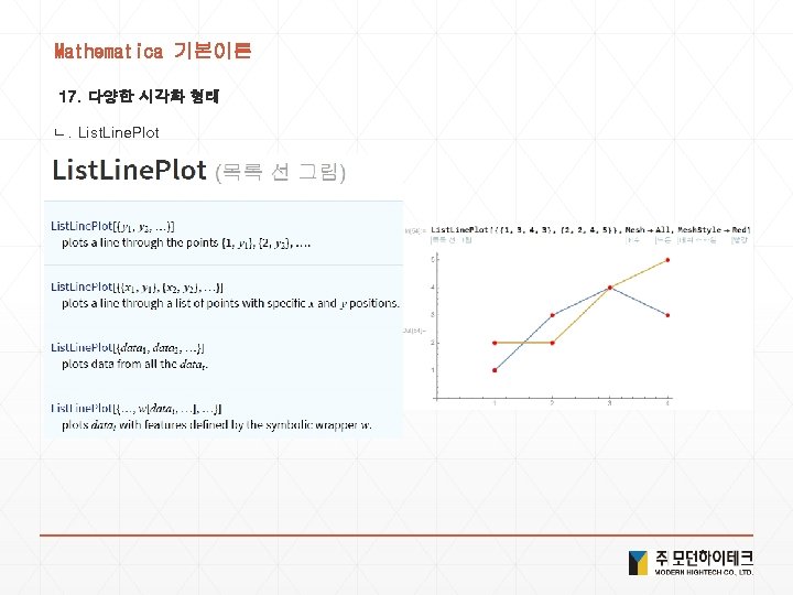 Mathematica 기본이론 17. 다양한 시각화 형태 ㄴ. List. Line. Plot Mathematica 기본이론 17. 다양한 시각화 형태 ㄴ. List. Line. Plot