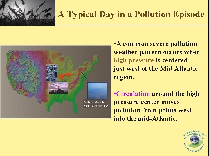 A Typical Day in a Pollution Episode • A common severe pollution weather pattern