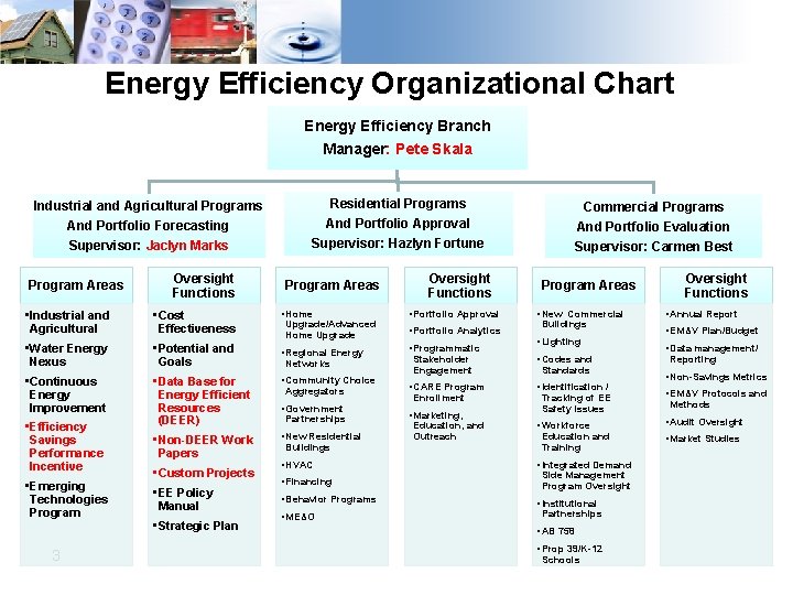 Energy Efficiency Organizational Chart Energy Efficiency Branch Manager: Pete Skala Industrial and Agricultural Programs