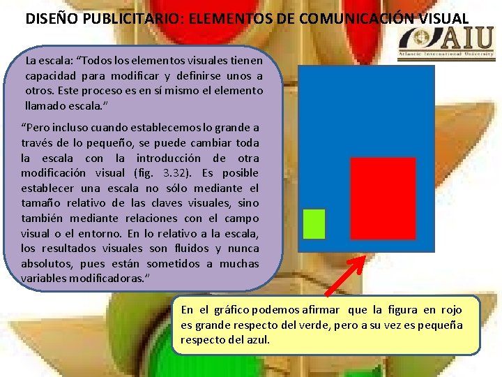 DISEÑO PUBLICITARIO: ELEMENTOS DE COMUNICACIÓN VISUAL La escala: “Todos los elementos visuales tienen capacidad