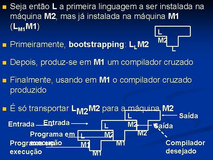 n Seja então L a primeira linguagem a ser instalada na máquina M 2,