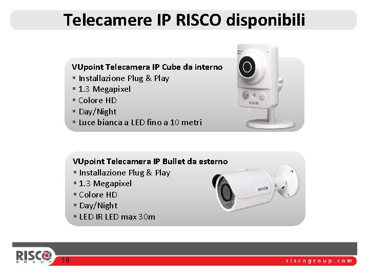 Telecamere IP RISCO disponibili VUpoint Telecamera IP Cube da interno § Installazione Plug &