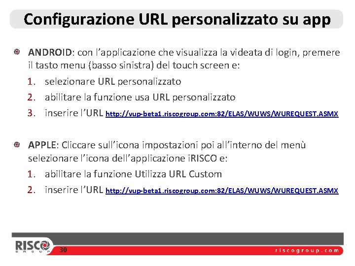 Configurazione URL personalizzato su app ANDROID: con l’applicazione che visualizza la videata di login,
