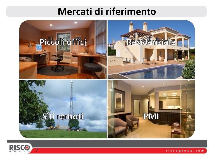 Mercati di riferimento 7 Piccoli uffici Residenziale Siti remoti PMI 