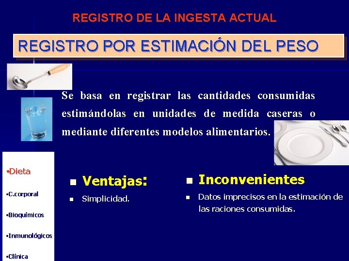 REGISTRO DE LA INGESTA ACTUAL REGISTRO POR ESTIMACIÓN DEL PESO Se basa en registrar