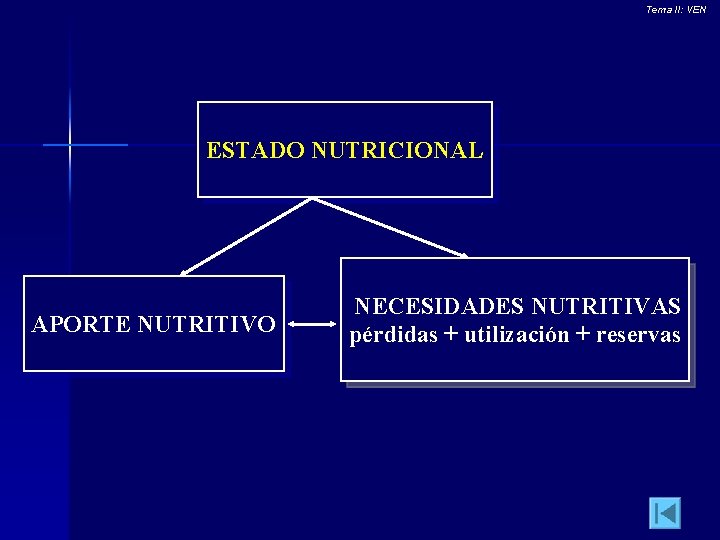 Tema II: VEN ESTADO NUTRICIONAL APORTE NUTRITIVO NECESIDADES NUTRITIVAS pérdidas + utilización + reservas