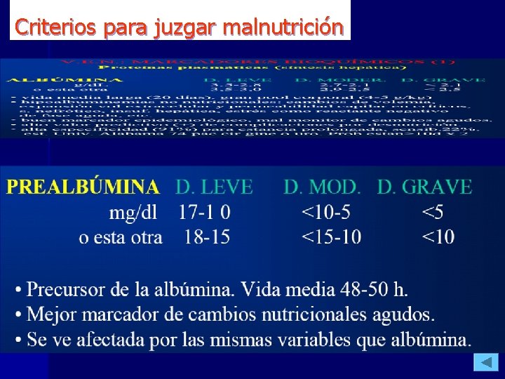 Criterios para juzgar malnutrición 