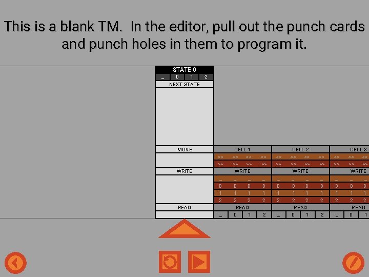 This is a blank TM. In the editor, pull out the punch cards and