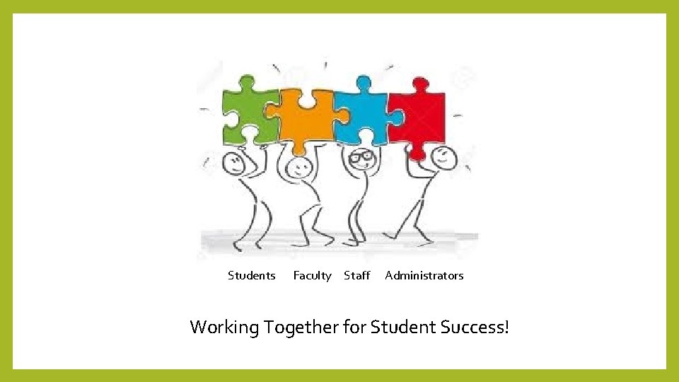 Students Faculty Staff Administrators Working Together for Student Success! Students Faculty Staff Administrators Working Together for Student Success!