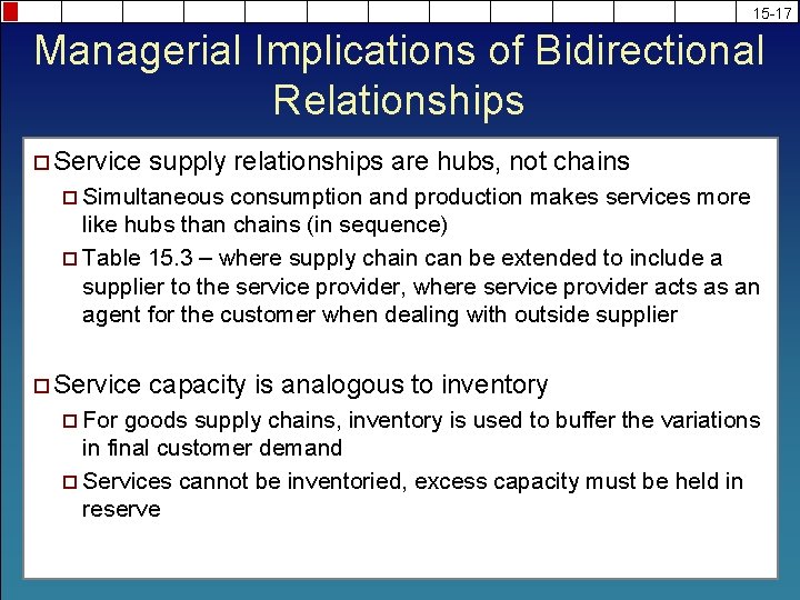 15 -17 Managerial Implications of Bidirectional Relationships ¨ Service supply relationships are hubs, not