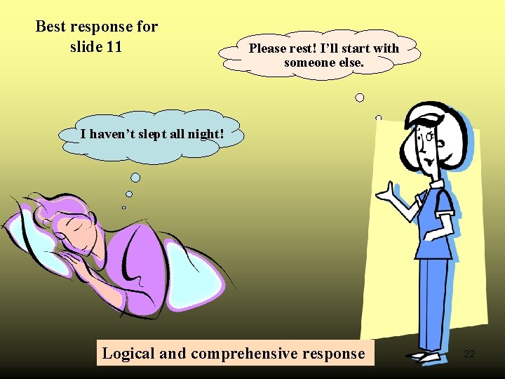 Best response for slide 11 Please rest! I’ll start with someone else. I haven’t