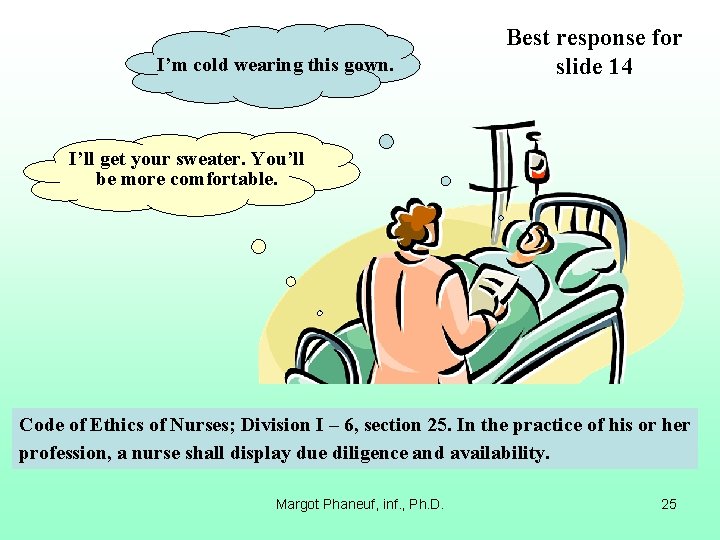 I’m cold wearing this gown. Best response for slide 14 I’ll get your sweater.
