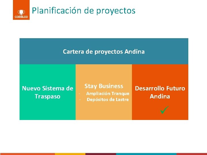 Planificación de proyectos Cartera de proyectos Andina Nuevo Sistema de Traspaso - Stay Business